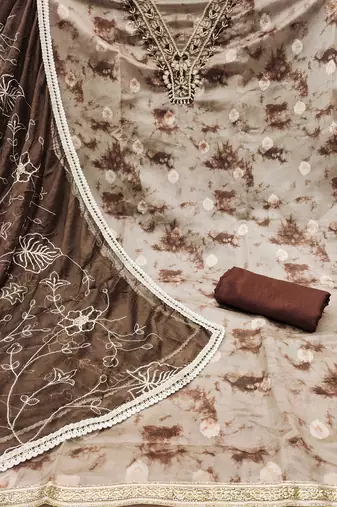 Women's multi handwork organja banarasi dress material