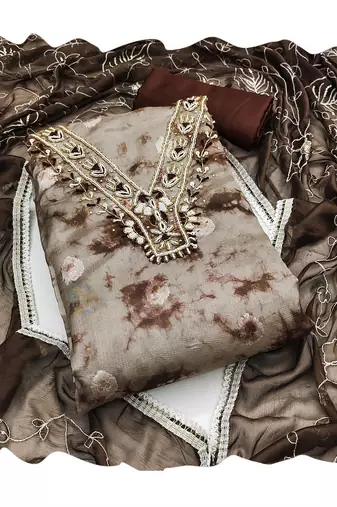 Women's multi handwork organja banarasi dress material