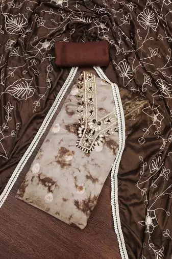 Women's multi handwork organja banarasi dress material