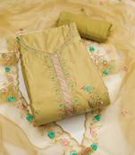 Women's light yellow unstitched sequence embroidery roman cotton silk dress material 