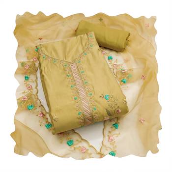 Women's light yellow sequence embroidery roman cotton silk dress material 4