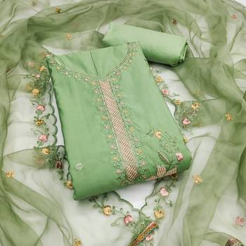 Women's light green sequence embroidery roman cotton silk dress material 1
