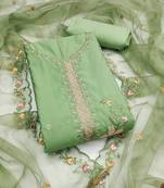 Women's light green unstitched sequence embroidery roman cotton silk dress material 