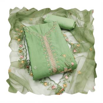 Women's light green sequence embroidery roman cotton silk dress material 4
