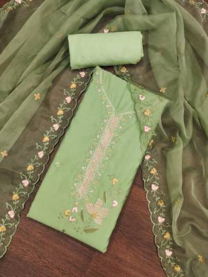 Women's light green sequence embroidery roman cotton silk dress material 5