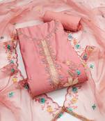 Women's peach unstitched sequence embroidery roman cotton silk dress material 