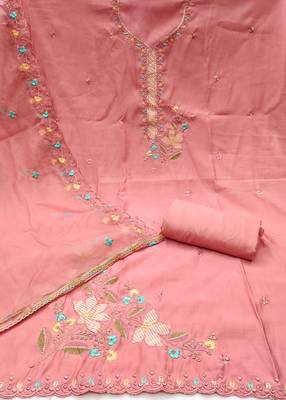 Women's peach sequence embroidery roman cotton silk dress material 2