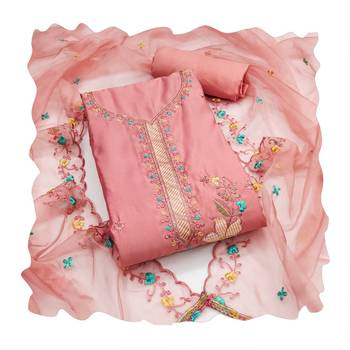 Women's peach sequence embroidery roman cotton silk dress material 4