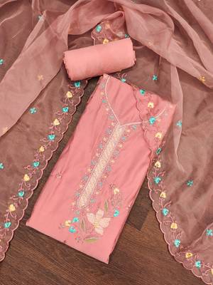 Women's peach sequence embroidery roman cotton silk dress material 5