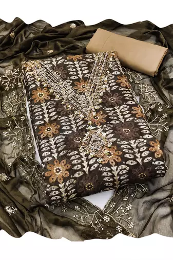 Women's multi designer print, hand work jaam cotton dress material