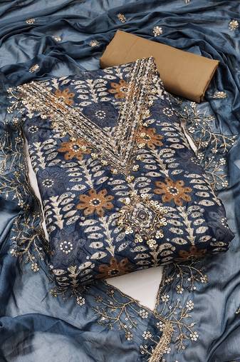 Women's multi unstitched designer print, hand work jaam cotton dress material 