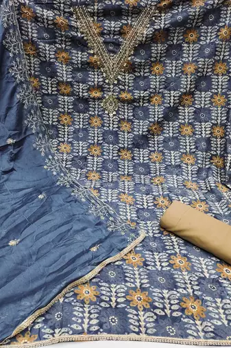 Women's multi designer print, hand work jaam cotton dress material
