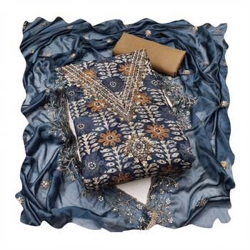 Women's multi designer print, hand work jaam cotton dress material 4