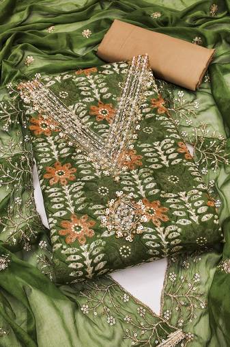 Women's multi unstitched designer print, hand work jaam cotton dress material 