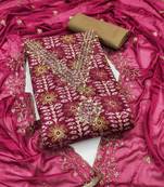 Women's multi unstitched designer print, hand work jaam cotton dress material 