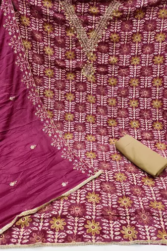 Women's multi designer print, hand work jaam cotton dress material
