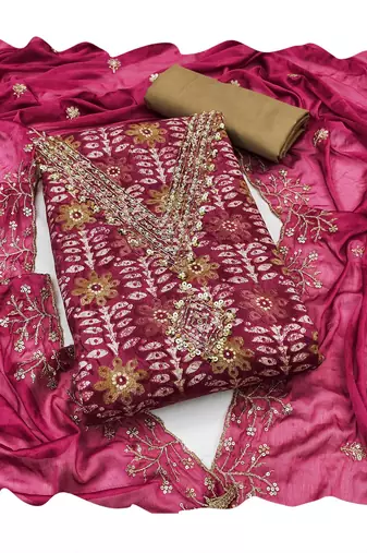 Women's multi designer print, hand work jaam cotton dress material