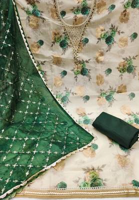 Women's multi designer print, hand work viscose banarasi dress material 2