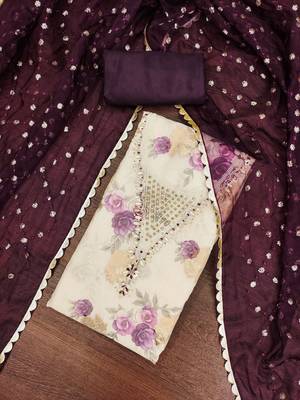 Women's multi designer print, hand work viscose banarasi dress material 5