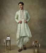 Sage green embroiderd kurta with dupatta and dhoti