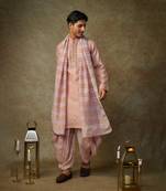 Peach embroiderd kurta with dupatta and dhoti