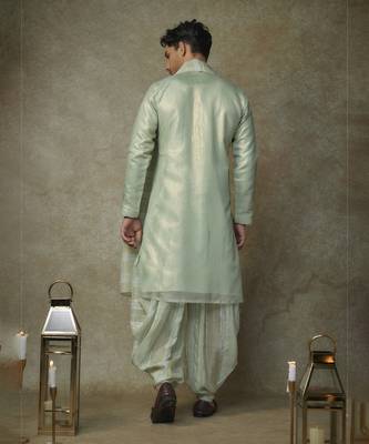 Sage green embroiderd kurta with dupatta and dhoti 3