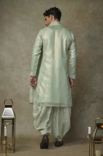 Sage green embroiderd kurta with dupatta and dhoti