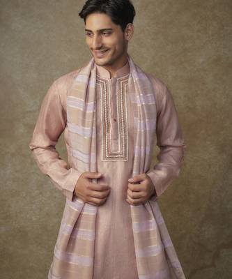 Peach embroiderd kurta with dupatta and dhoti 2