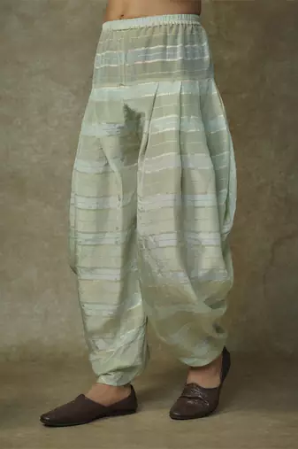 Sage green embroiderd kurta with dupatta and dhoti