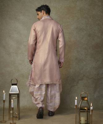 Peach embroiderd kurta with dupatta and dhoti 3