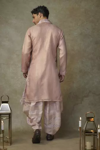 Peach embroiderd kurta with dupatta and dhoti