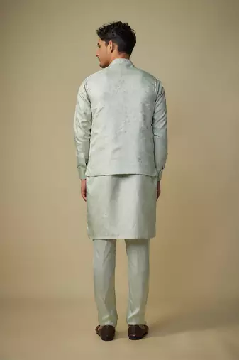 Sage greem embroiderd bundi with kurta and pant