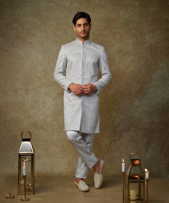Grey embroiderd sherwani with pant 1