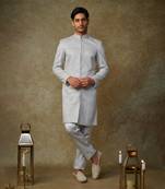 Grey embroiderd sherwani with pant