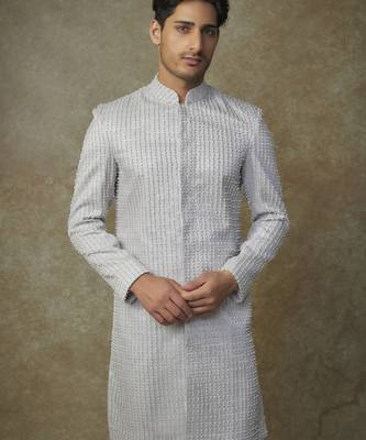 Grey embroiderd sherwani with pant 2