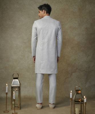 Grey embroiderd sherwani with pant 3