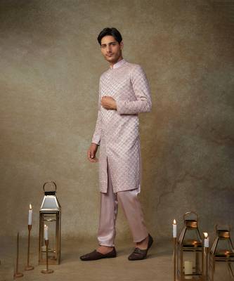Dusty pink embroided sherwani with pant 1