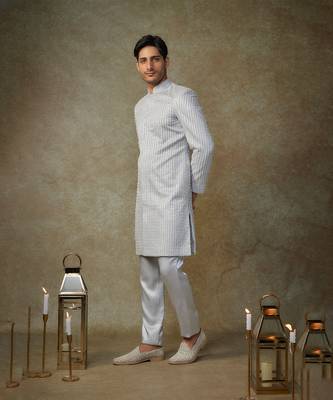 Grey embroiderd sherwani with pant 5