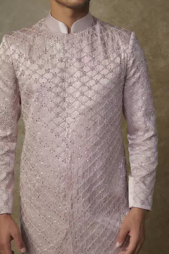Dusty pink embroided sherwani with pant