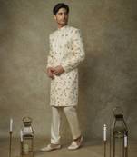 Beige crystal embroiderd sherwani with pant