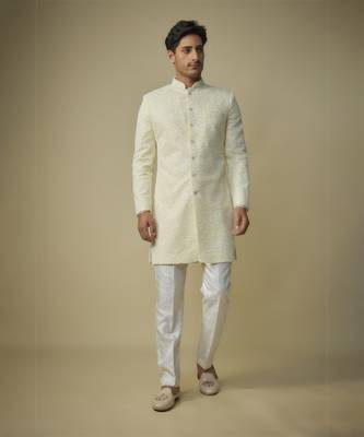 Yellow embroiderd sherwani with pant 1