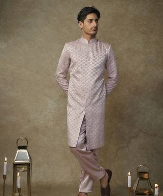 Dusty pink embroided sherwani with pant 5