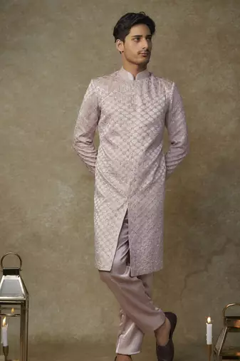 Dusty pink embroided sherwani with pant