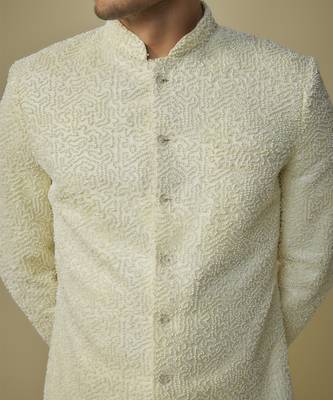 Yellow embroiderd sherwani with pant 2