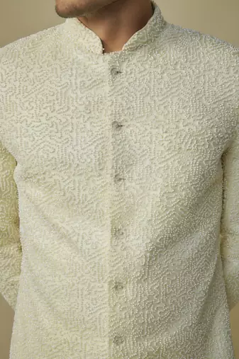 Yellow embroiderd sherwani with pant