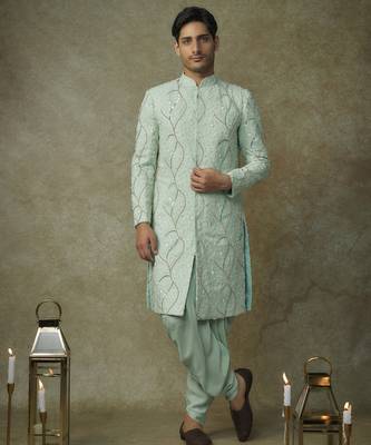 Mint embroiderd sherwani with pant 1