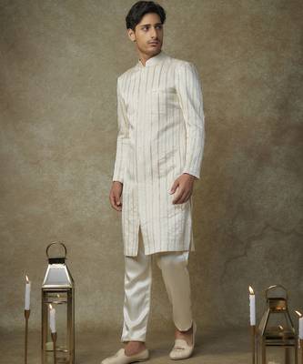 Butter yellow embroiderd sherwani with pant 1