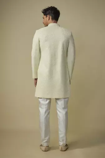 Yellow embroiderd sherwani with pant