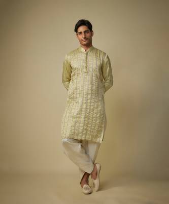 Yellow embroiderd kurta with dhoti 1