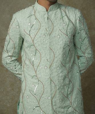 Mint embroiderd sherwani with pant 2
